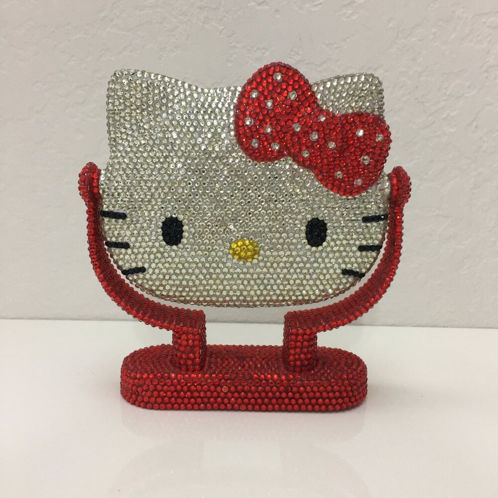 Hello Kitty Sparkling Flat Beaded Mirror Stand Up Adjustable Direction